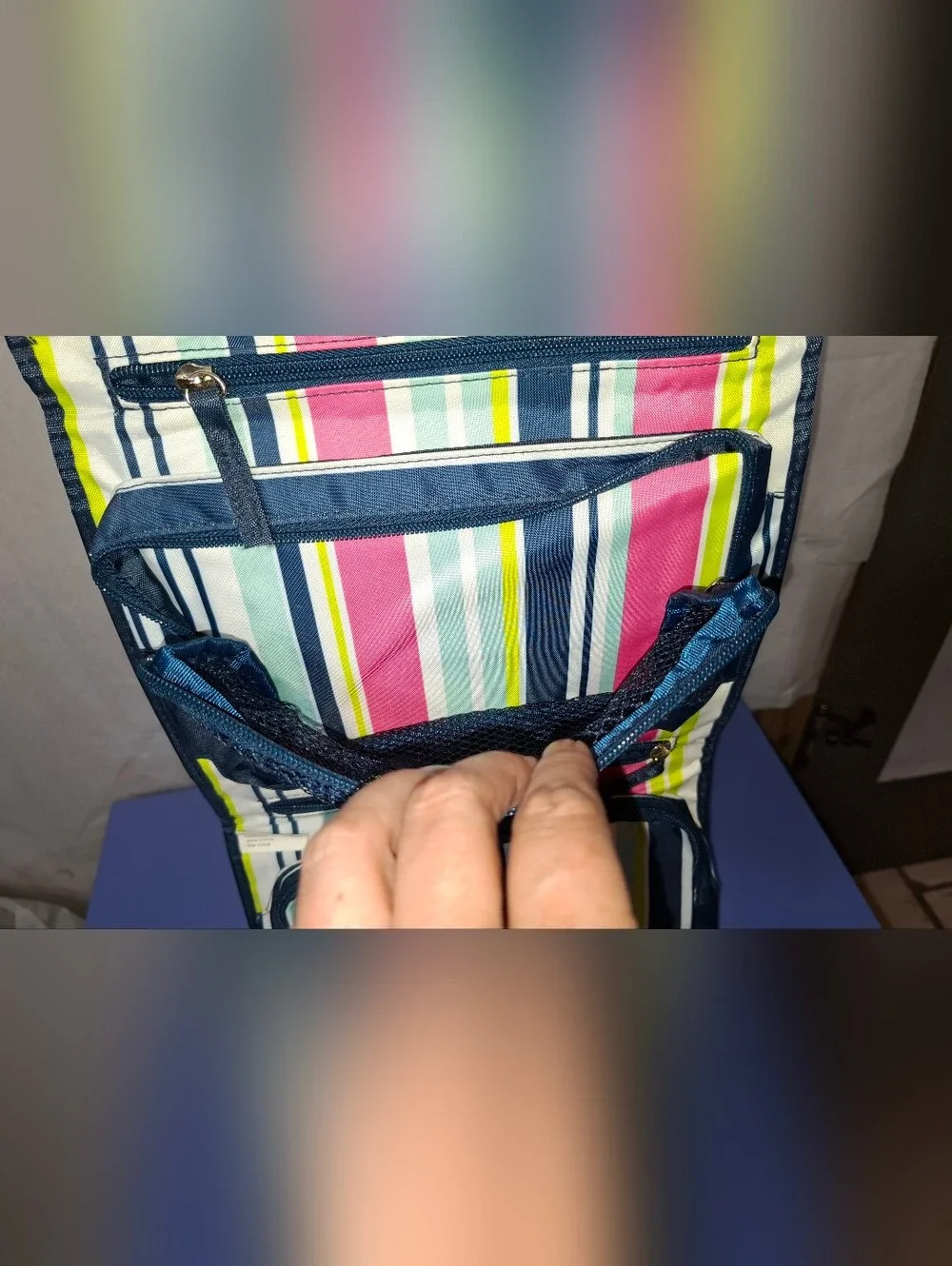 Room It Up Striped Hanging Organizer - Pink, Lime, Navy- NWT